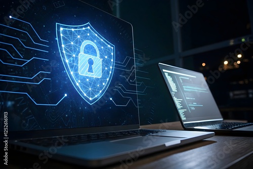 Secure Data: Cybersecurity Concept on Laptop Screens