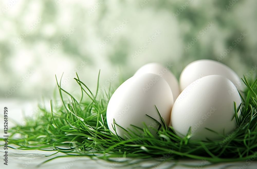 3 white eggs in green grass on an isolated 3 white eggs in green grass on an isolated