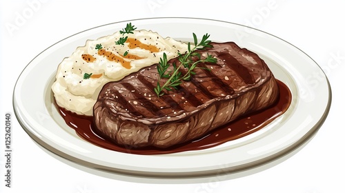 Grilled Steak with Creamy Mashed Potatoes on a Plate photo