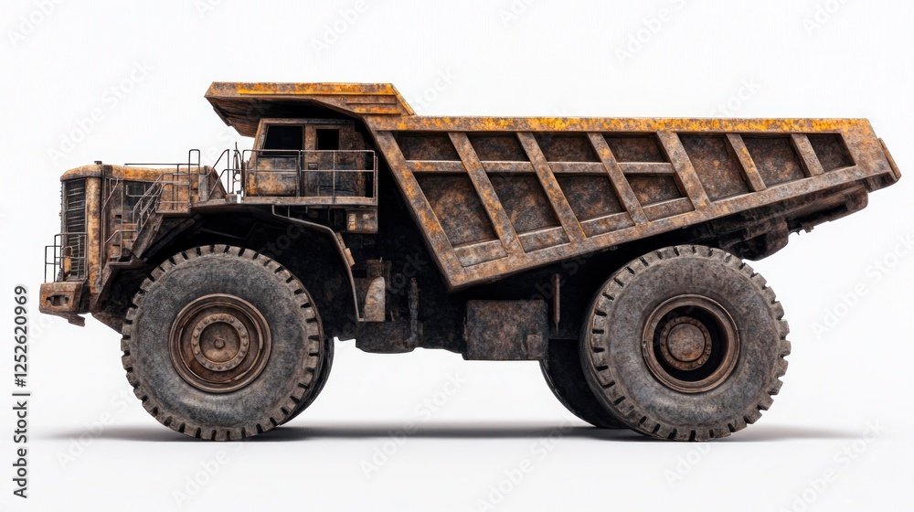 Rusty mining dump truck, side view, white background, industry (1) Rusty mining dump truck, side view, white background, industry (1)
