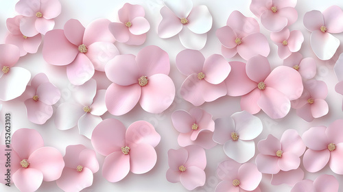 Pink paper flowers background, design, texture