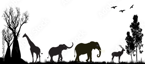  African landscape scene in black and white.