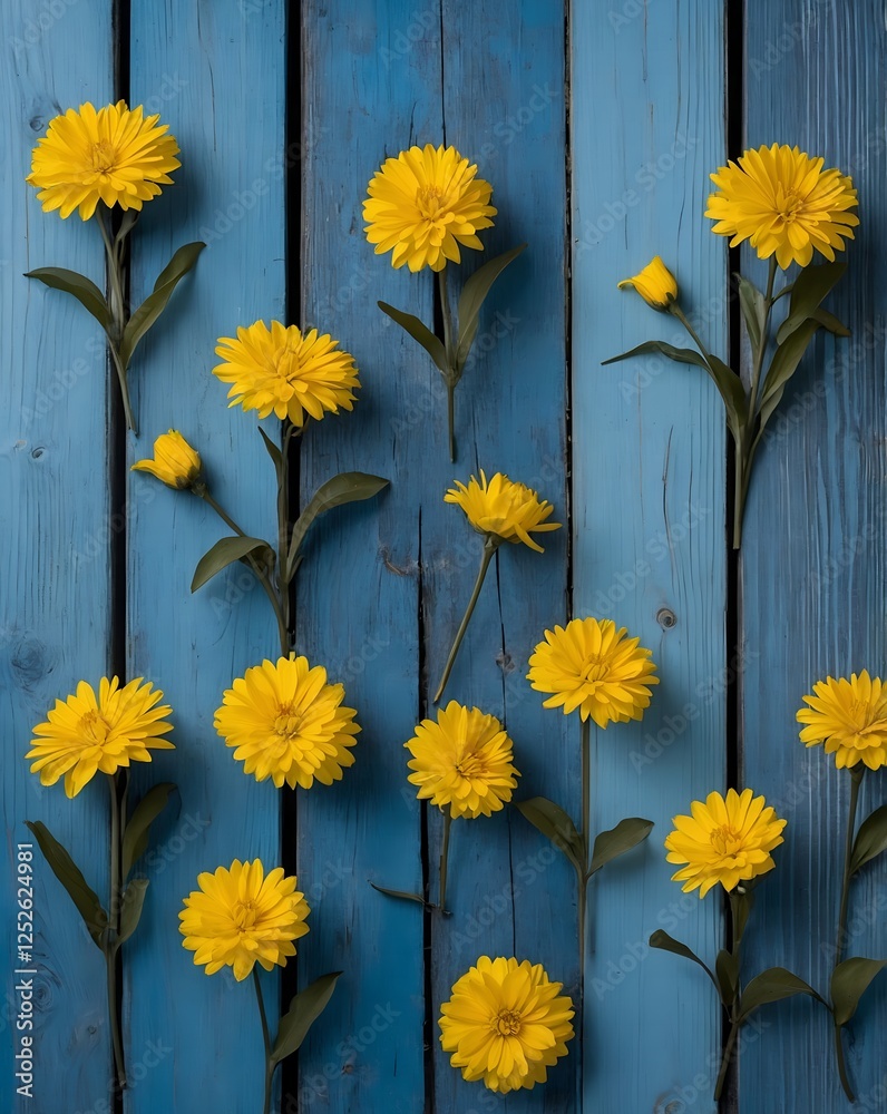 Fototapeta premium yellow flowers on wooden background