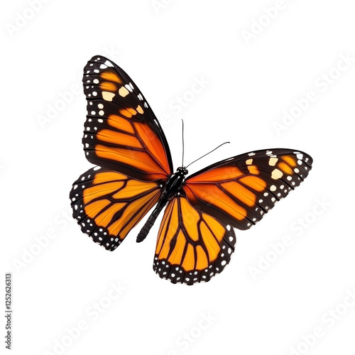 Isolated Monarch Butterfly with Orange and Black Pattern on Wings