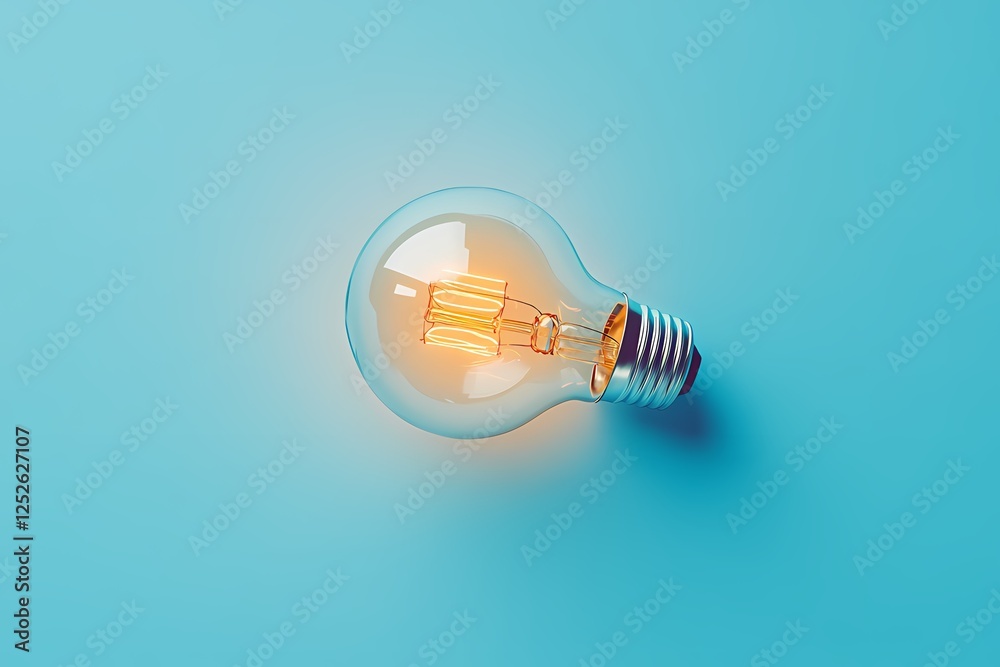 Illuminated lightbulb studio shot On Blue Background Illuminated lightbulb studio shot On Blue Background