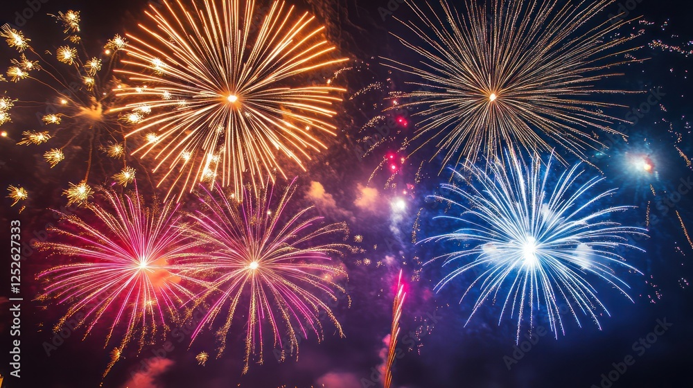 Fototapeta premium Spectacular Fireworks Display: A Night Sky Illuminated with Vibrant Colors