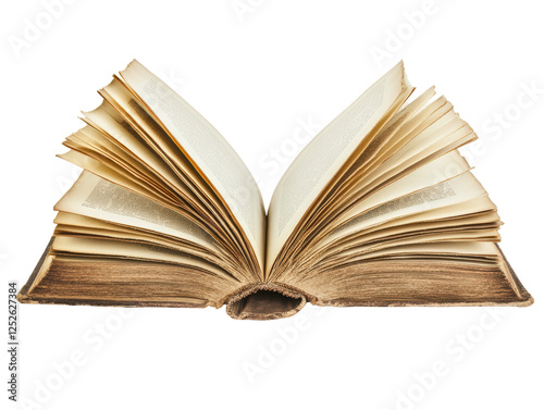 Isolated Aged Open Book with Intricate Text Pages