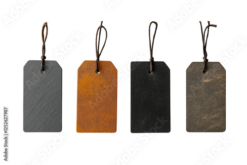Isolated Blank Leather Tag on White Background, Set of Four