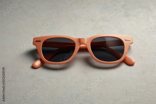 Stylish orange sunglasses resting on a smooth surface enhance summer vibes and protect eyes from bright sunlight photo