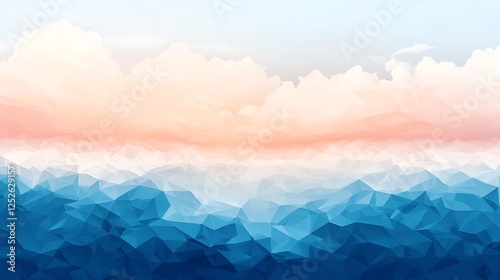 Abstract Low Poly Landscape with Clouds and Sky