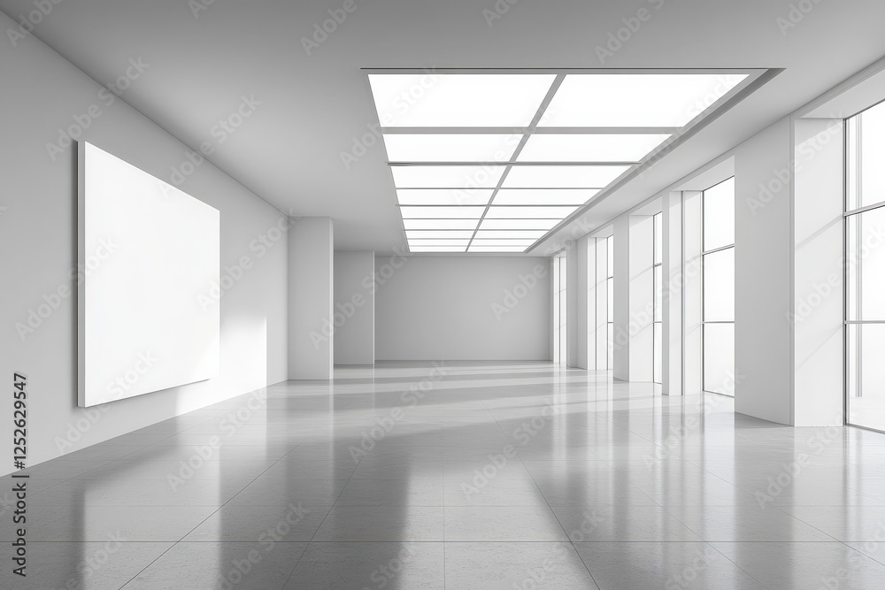 Minimalist interior space with abundant natural illumination and blank canvas for creative installations or innovative design Minimalist interior space with abundant natural illumination and blank canvas for creative installations or innovative design