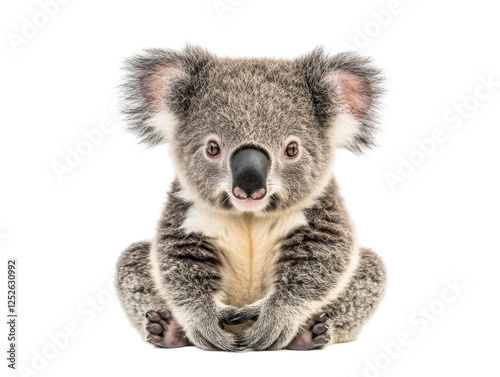 Isolated Charming Koala Baby Sitting Upright with Big Eyes