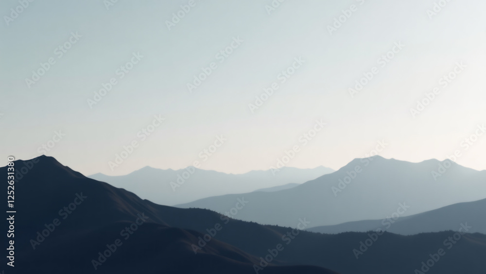 Obraz premium Distant Mountain Range, Minimalist Landscape (16:9)