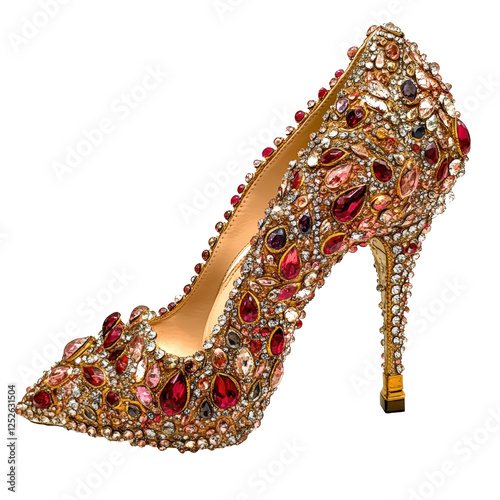 Isolated Lavish High Heel Shoe Encrusted with Red Jewels