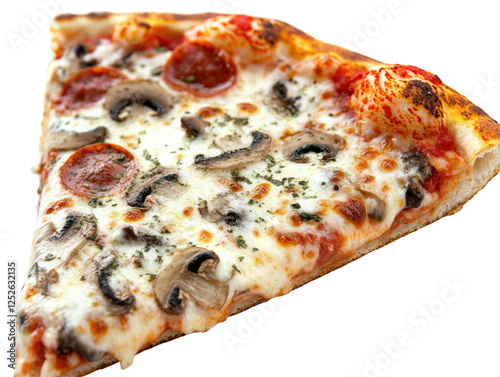 Isolated Mouthwatering Pizza Slice with Pepperoni and Mushroom Toppings
