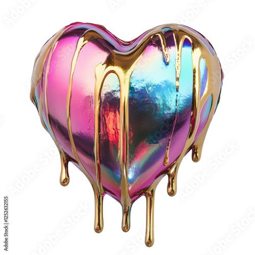 Isolated Vibrant Gold Drip Heart Shape