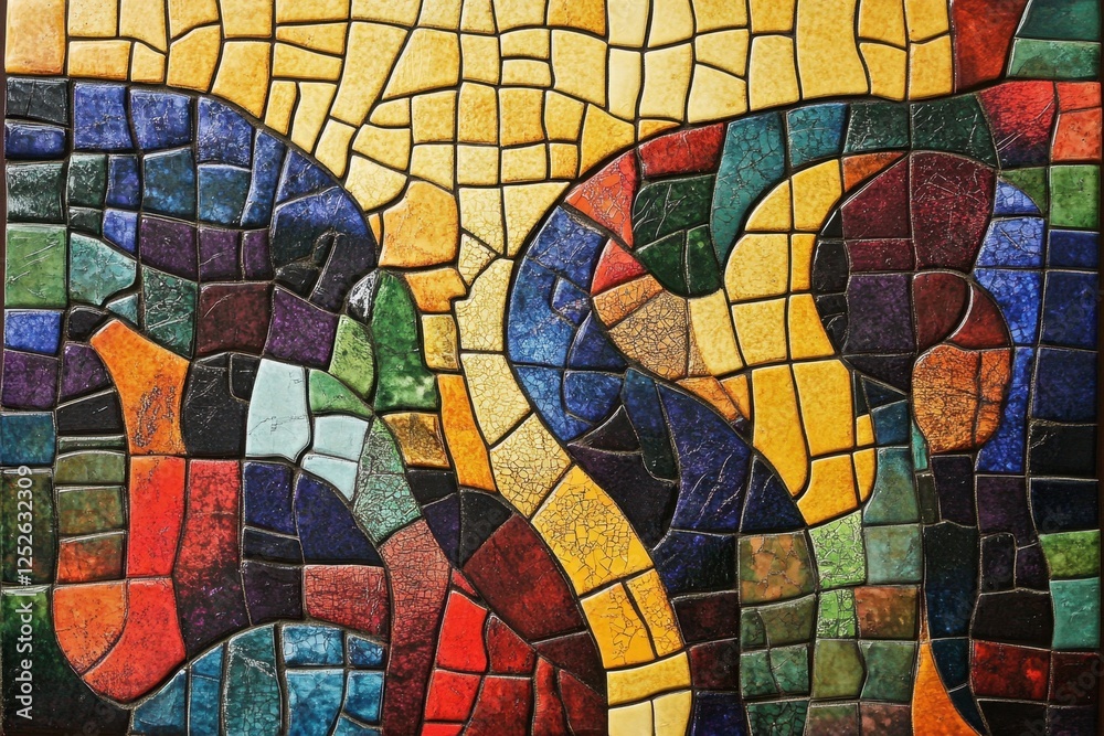 Obraz premium Abstract mosaic artwork featuring vibrant colors and geometric shapes