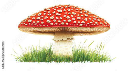 Isolated Red Toadstool Mushroom with Grass