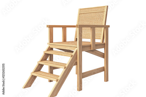 Isolated Wooden Lifeguard Chair with Ladder