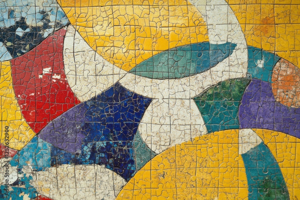 Obraz premium Colorful puzzle mosaic art with fractured and aged surface