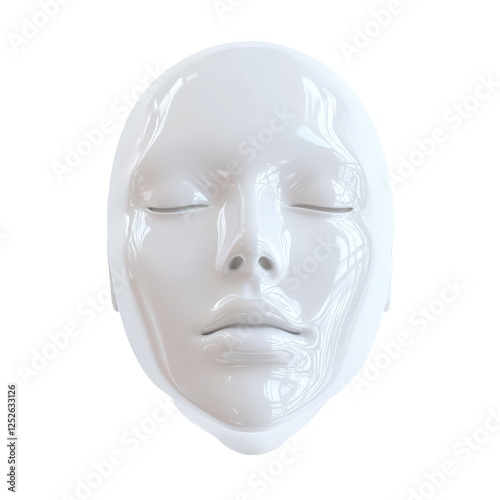 Isolated Serene White Mask with Closed Eyes