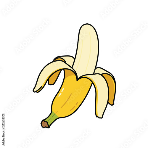 Peeling banana fruit icon with an open skin on a white background