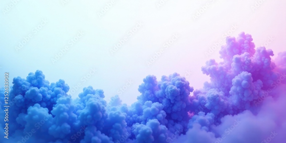 Fototapeta premium Abstract Dreamlike Cloudscape Soft Blue and Purple Puffy Formations Against a White Background