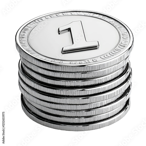 Isolated Clean Stack of Shiny Silver Coins