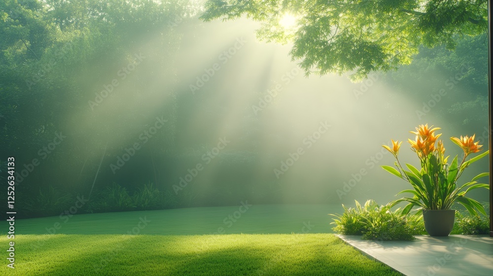 Serene Sunrise in a Lush Garden. Serene Sunrise in a Lush Garden.