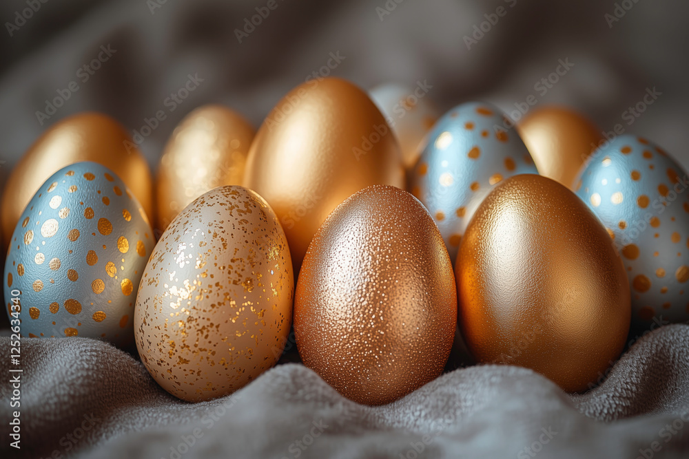 Luxurious Display of Gold and Silver Easter Eggs
