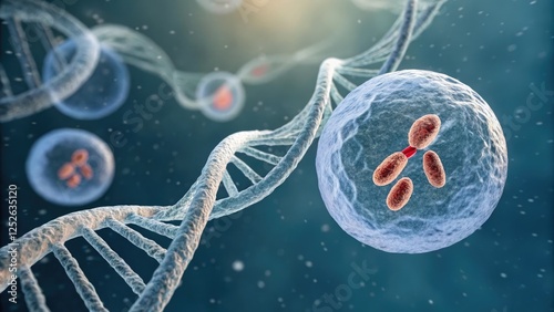 Mitotic spindle in animal cell during division, nuclear envelope, chromosomes, mitotic phase photo