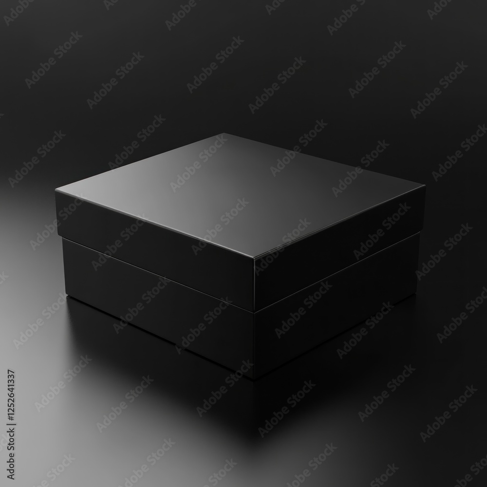 Naklejka premium Black square box on dark background; product packaging mockup (1)