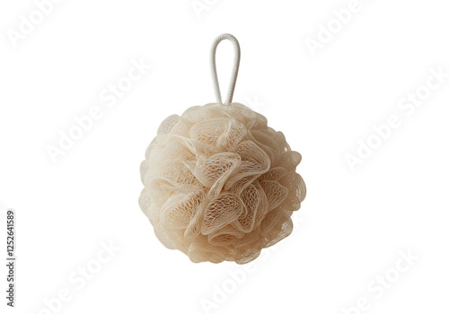 Mockup Close-up of Tan Bath Loofah Sponge with Hanging Rope on Black