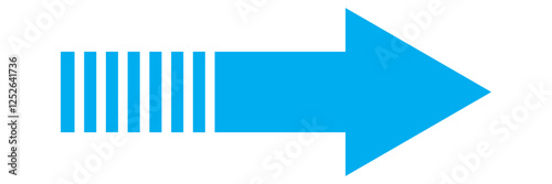 Blue arrow pointing right on white background. Long arrow icon vector illustration.  Blue large Bold long arrow icon.  Blue long arrow isolated on a white background.
