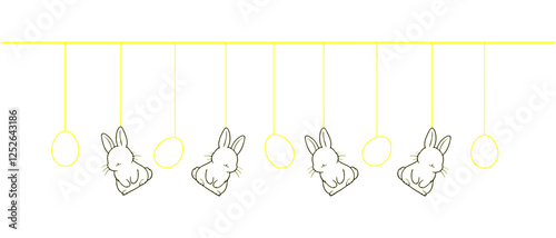 Egg and Rabbit Line Art on Hanging for Easter