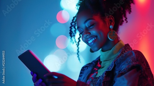 Night City Glow: A Young Woman's Joyful Connection