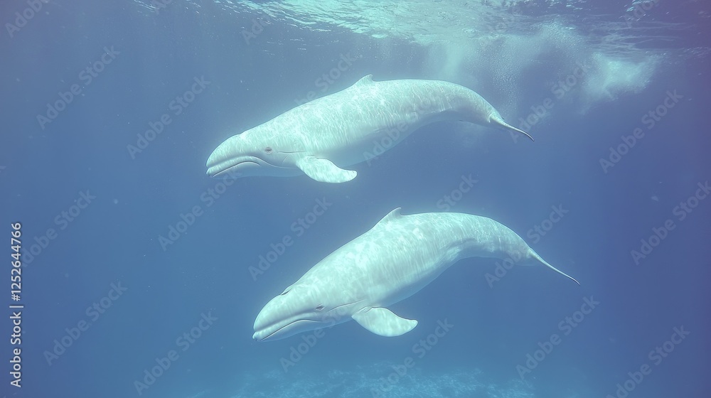 Fototapeta premium Two whales underwater in clear water. Possible use for educational material