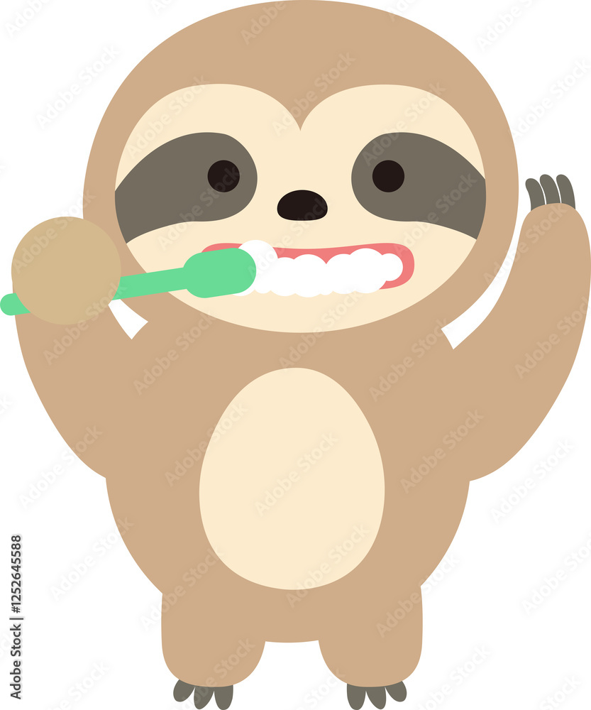 Obraz premium Adorable Sloth Brushing Teeth.