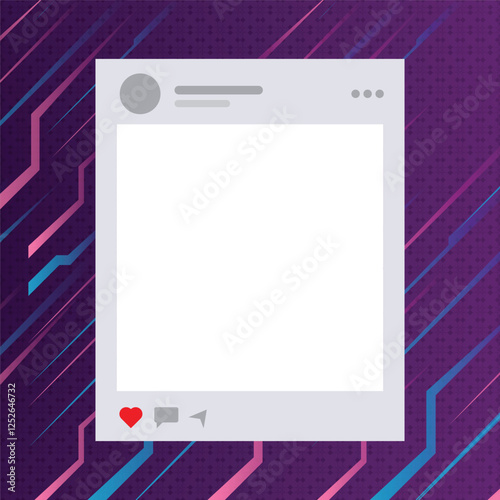 A white frame with a purple background. The frame is empty. The background is purple and has a pattern