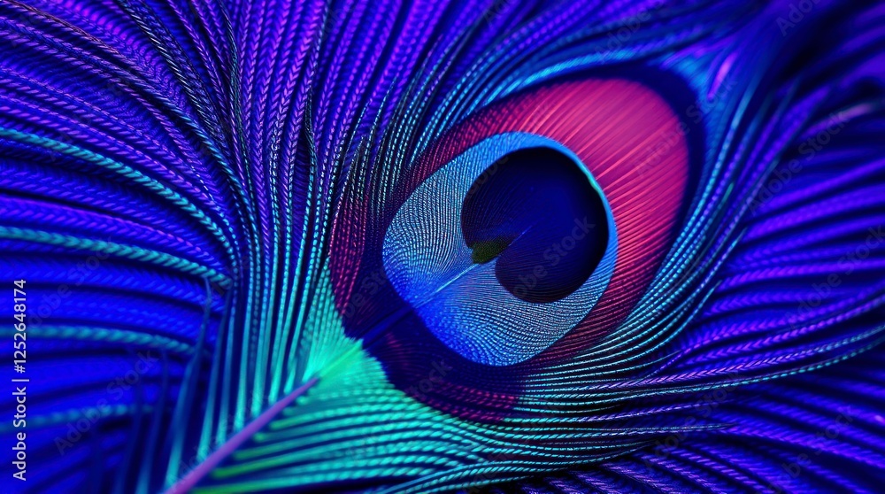 Fototapeta premium Vibrant Peacock Feather Close Up Blue Purple Iridescent