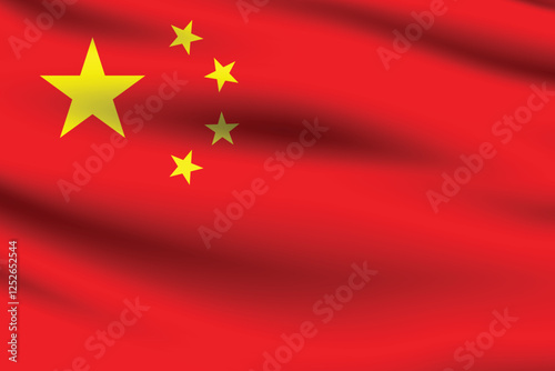 Flag of the People's Republic of China. China flag. The official ratio. The wavy flag. Standard size. Standard color. Flag icon. Digital illustration. Vector illustration.