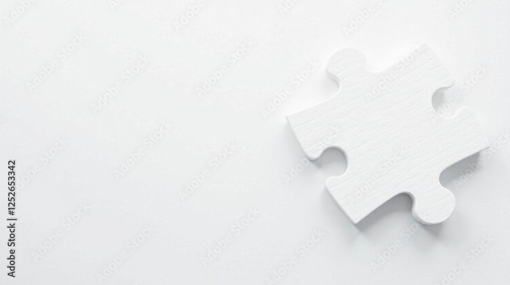 Obraz premium A single white jigsaw puzzle piece on a white background, signifying a missing element or the final solution