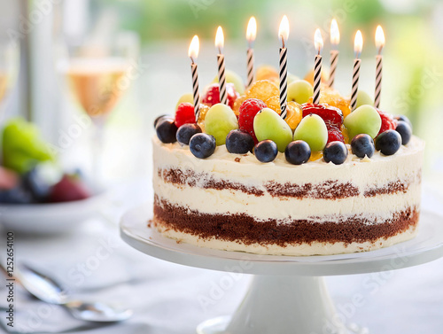 Colorful Fruit Cake for Birthday Celebration photo