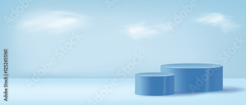 Modern Blue Cylinder Display Against a Soft Blue Background