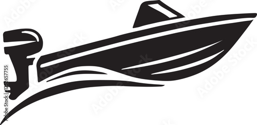 Motorboat Silhouette Icon – High-Quality Vector on White Background