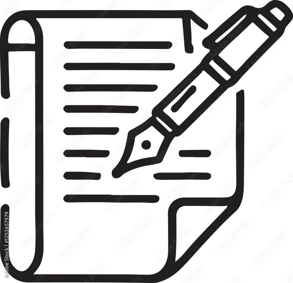 Writing Concept. Paper & Pen Silhouette Vector Illustration