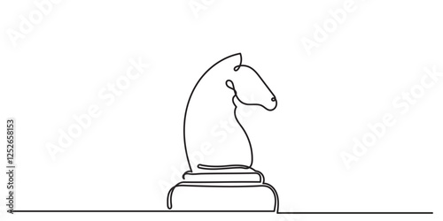 Continuous line drawing of Knight, chess pieces.Single one-line drawing chess pieces strategy, management, or leadership business concept.chess game isolated on a white background.