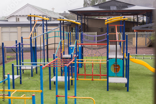 Playground equipment in light rain, Roseberry, Tasmania