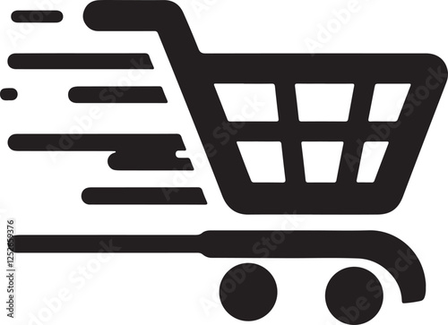 Shopping Cart in Motion – Fast Checkout Icon Vector Silhouette