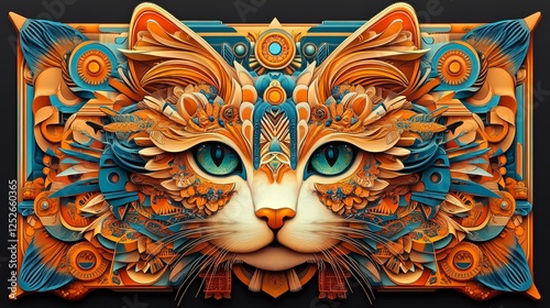 Wallpaper Mural Steampunk Cat Portrait – Intricate Steampunk Cat Portrait with Gold and Blue Mechanical Details, Futuristic Fantasy Design, and Ornate Cyberpunk Aesthetic  Torontodigital.ca